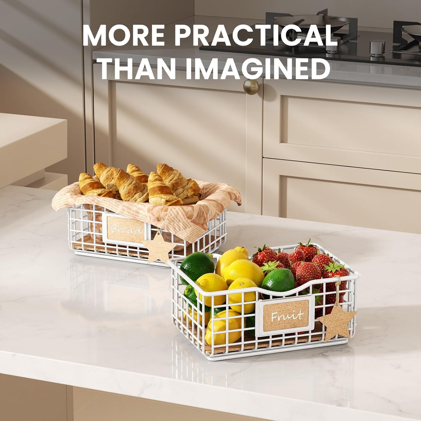 Coffee Pod Holder for Counter and Bar - Large Capacity White Wire Storage Organizer With Cork Liner - Bar Accessories