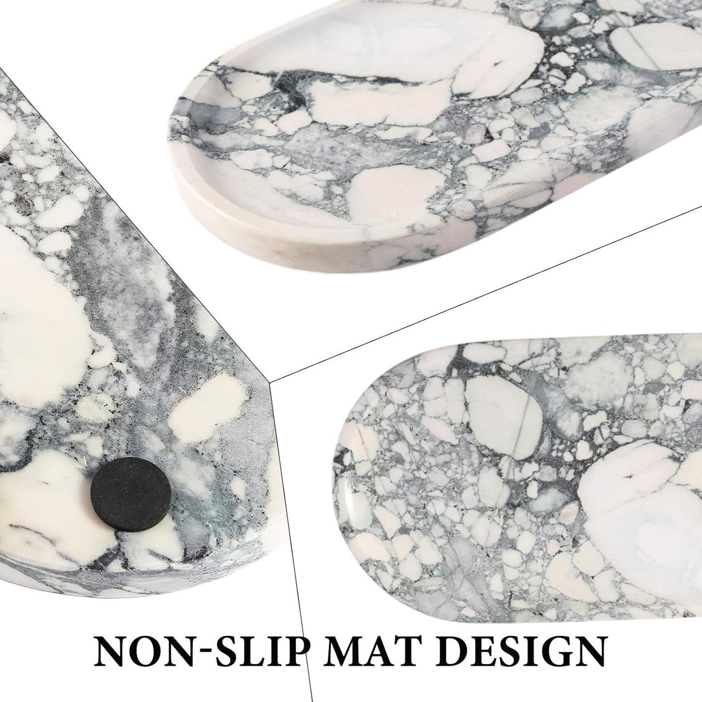 Koville Natural Marble Tray for Bathroom Countertop, Marble Vanity Trays for Perfume, Cosmetics, Jewelry, Decorative Tray for Dresser Organizer, Stone Storage Trays for Bathroom Decor(Grey)