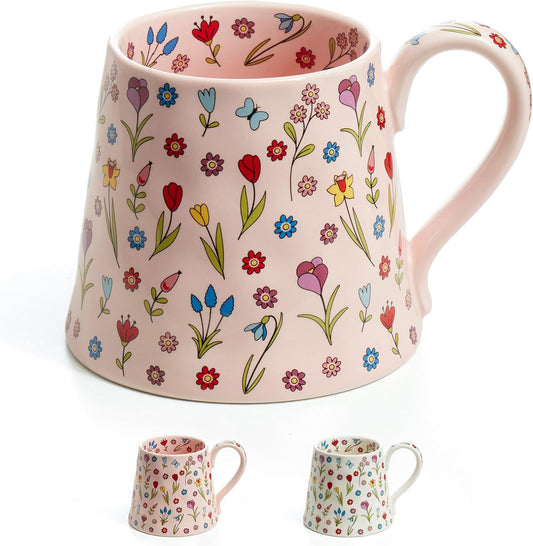 12 oz Ceramic Coffee Mug - Gift for Women & Girls - Cute Pink Coffee Cup w/Unique Design, Perfect for Home, Office, Tea, Latte, Milk - Ideal Present for Friends (Pink)