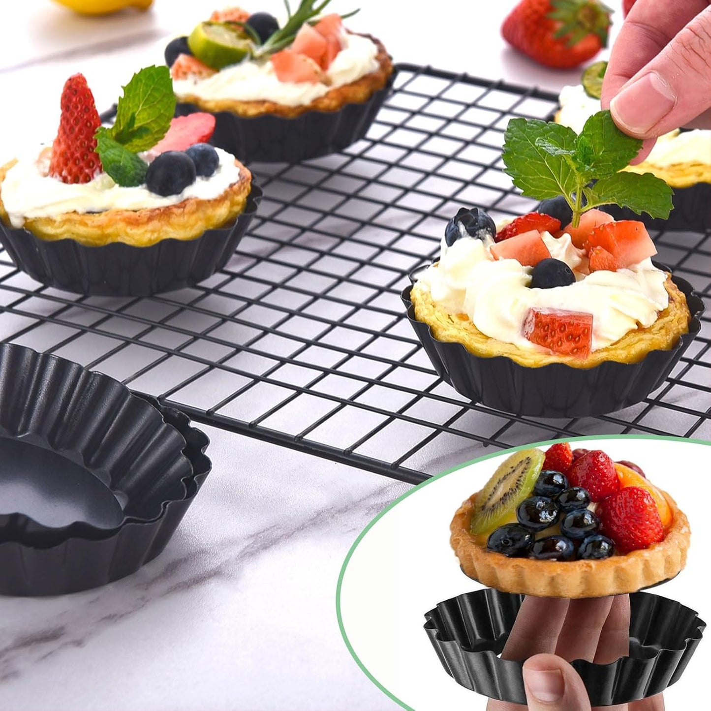 Mini Tart Pans 4 Inch with Removable Bottom, Nonstick Quiche Pan Fluted Carbon Steel Pie Tart Pans for Baking Tartlets, Mousse Cakes, Tart Shells – Set of 7