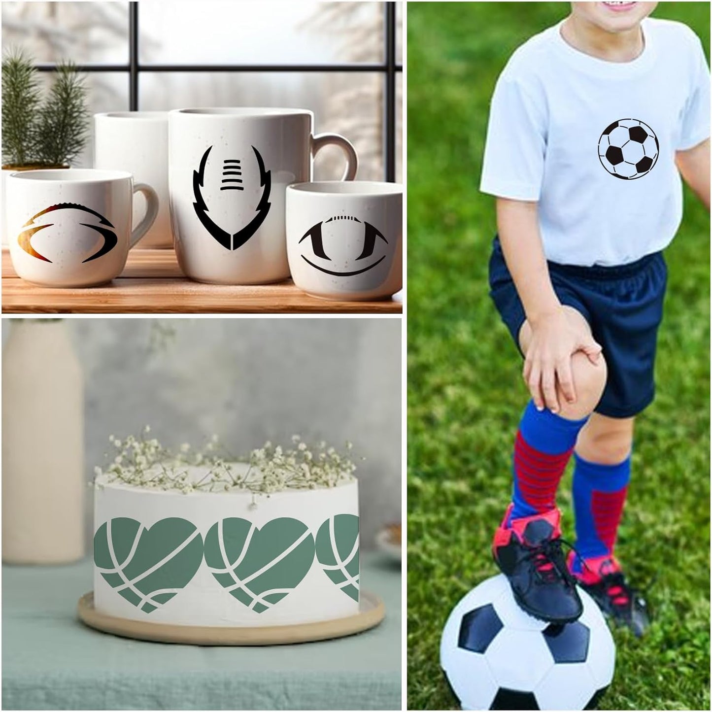 Small Sports Ball Stencil for Cakes Cupcake Cookie Decorating Stencils Reusable Football Basketball Baseball Golf Soccer Stencil on Baking Coffee Decorating Card Making (25 Sport Cookie)