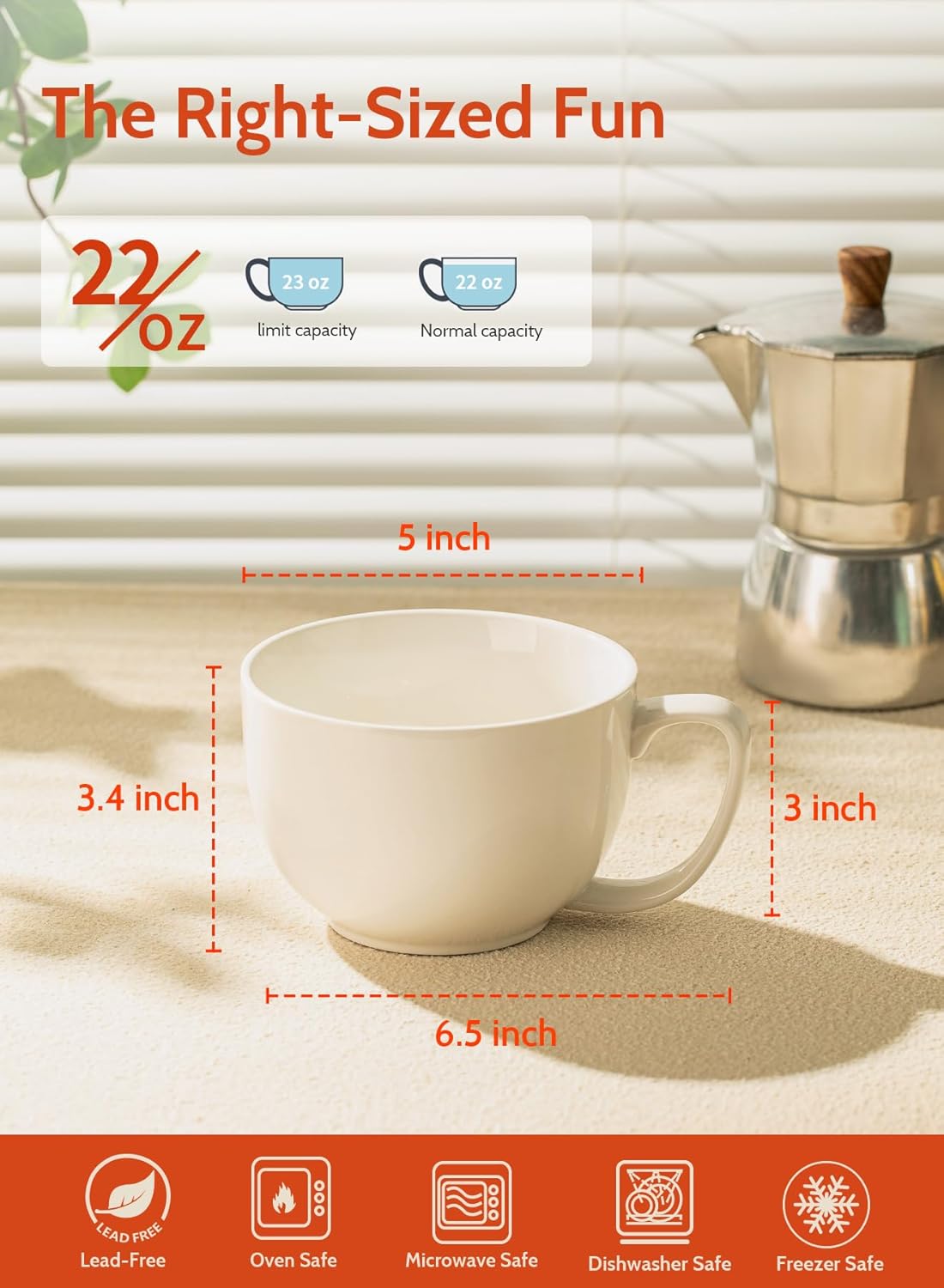 Sweese Porcelain 22oz Large Coffee Mugs Set of 4, Large Soup Mug with Handles Perfect for Coffee, Tea, Hot Chocolate, Microwave Safe, White