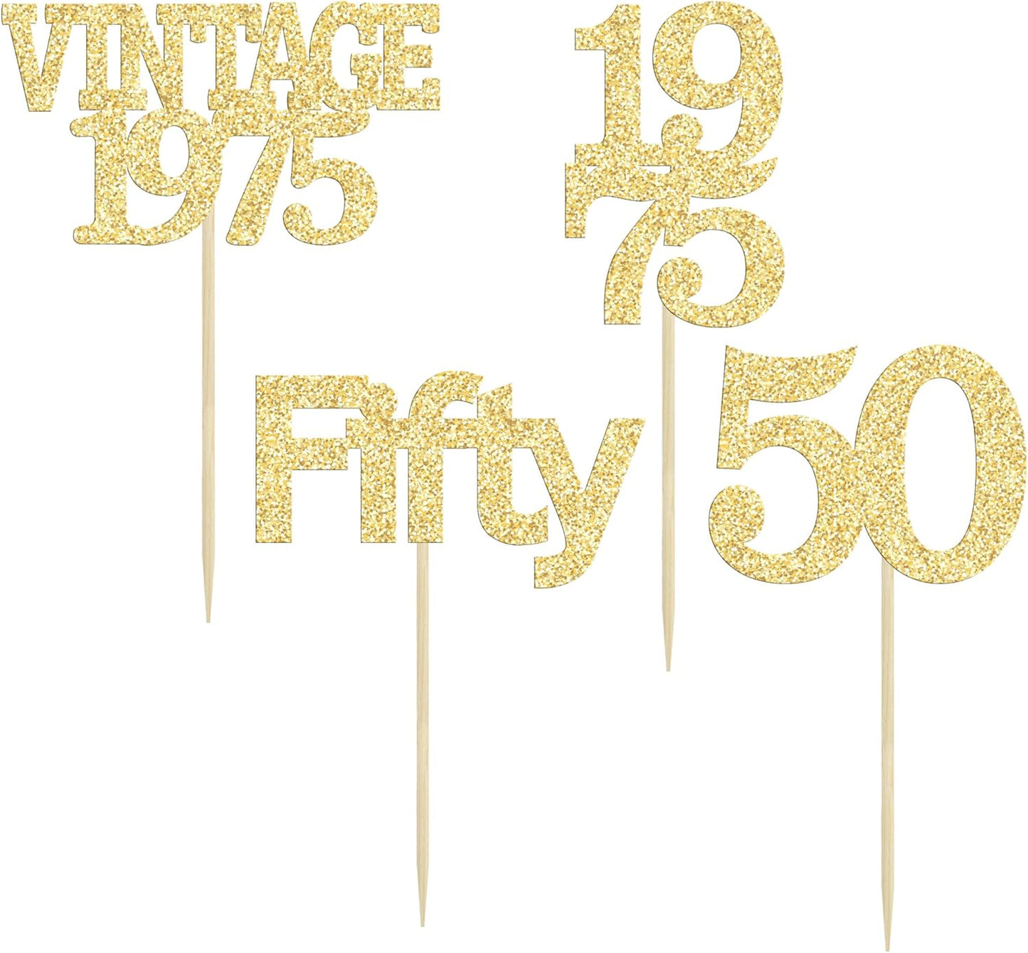 Gyufise 24Pcs 50th Birthday Cupcake Toppers Cheers to 50 Fabulous Fifty Vintage 1975 Cupcake Picks 50th Birthday Wedding Anniversary Party Cake Decorations Supplies Gold