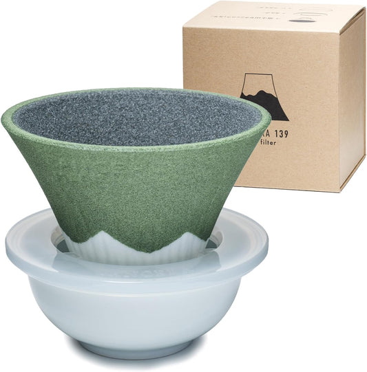 Ceramic Reusable Coffee Filter Dripper Paperless Sustinable Mt. Fuji Made in Japan (Green)