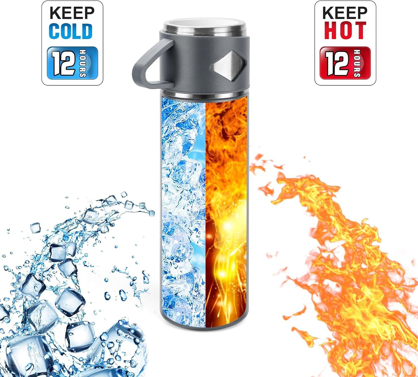 Stainless Steel Thermo 700ml/23.7oz Vacuum Insulated Bottle with Cup for Coffee Hot drink and Cold drink water flask.(Gray,Set)