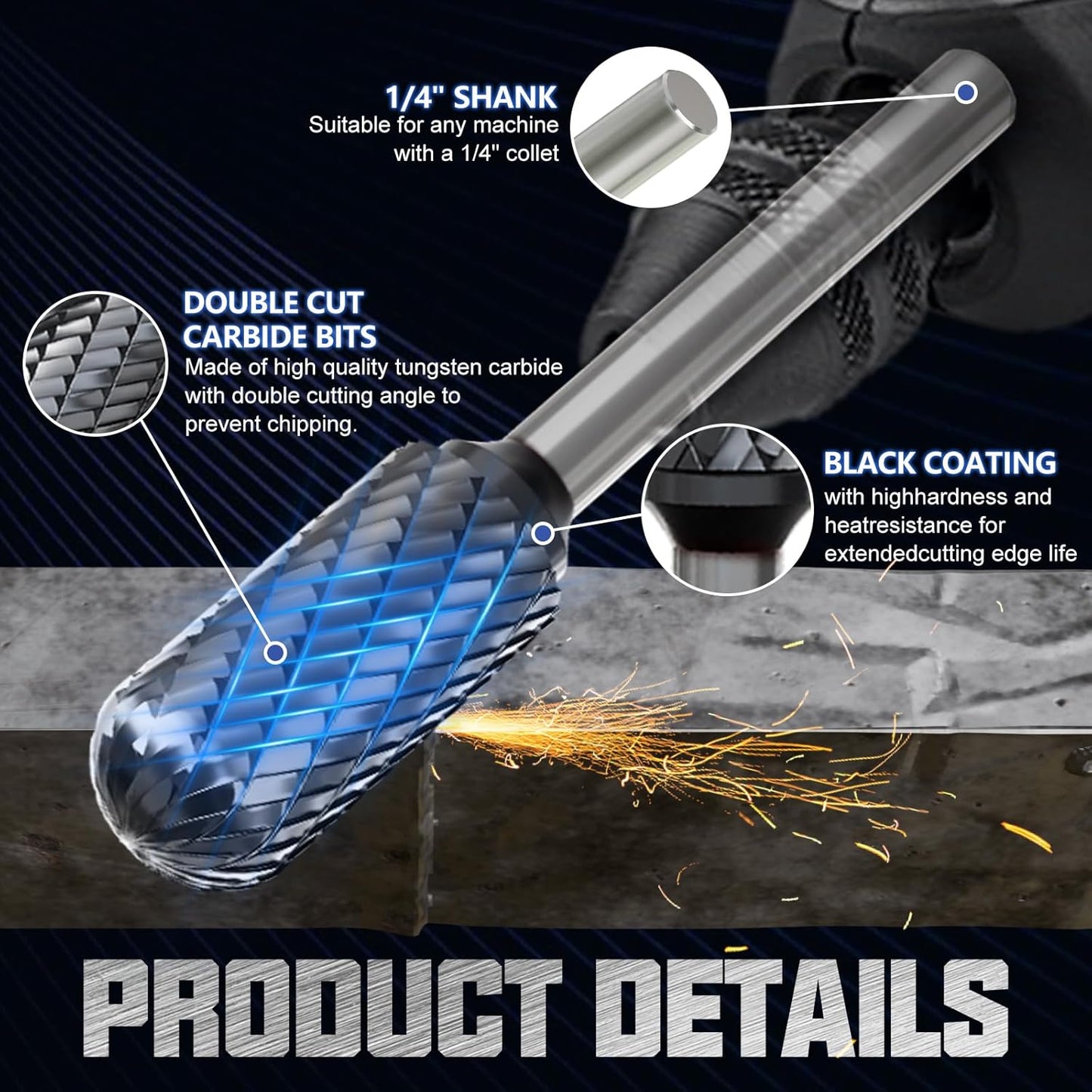 CATITO Cylinder With Ball Top Die Grinder Bit, Cut Carbide Rotary Burr for Steel, Wood and Metal Working, Engraving, polishing and Cleaning