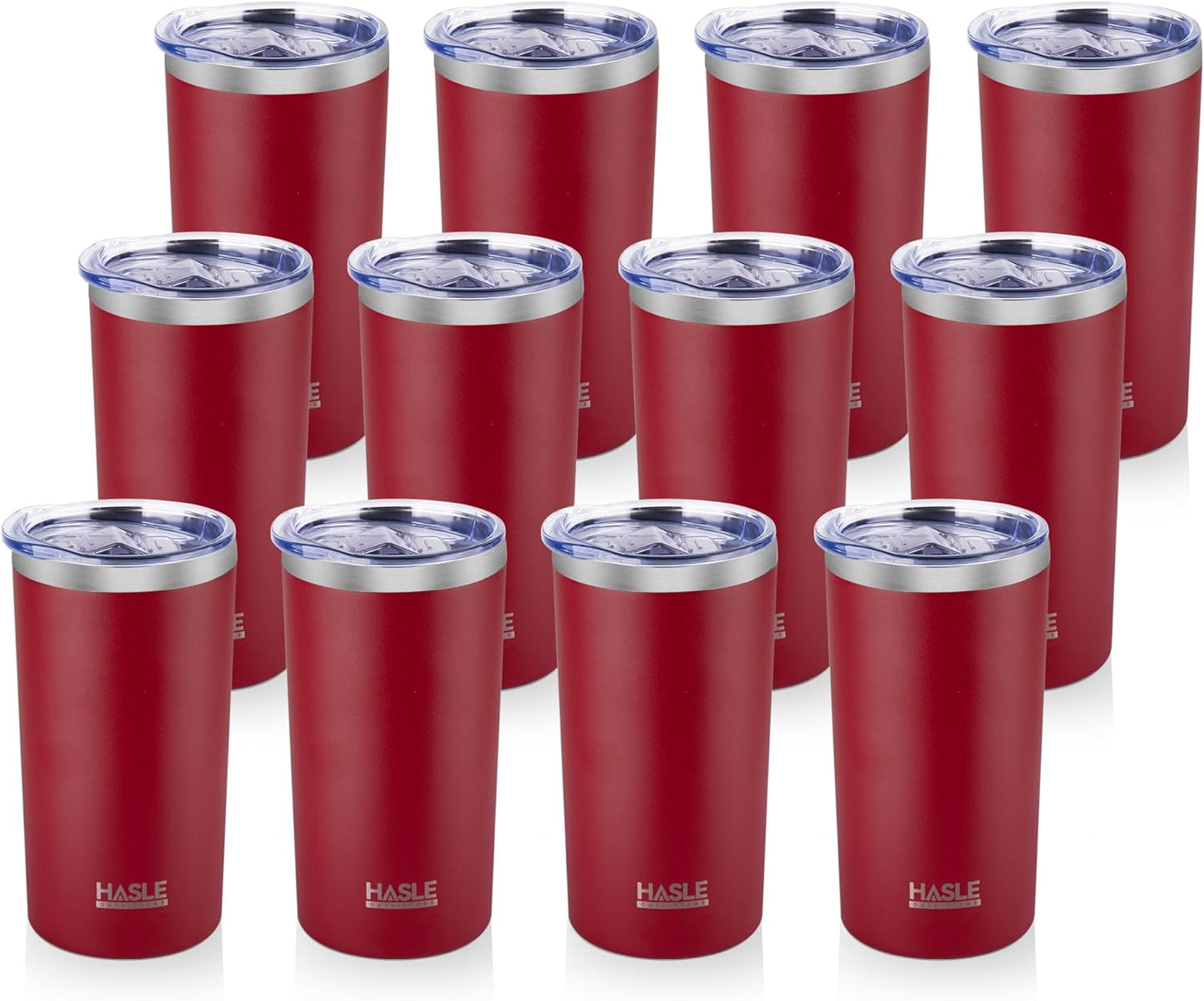 HASLE OUTFITTERS 12 oz Skinny Tumbler, Stainless Steel Insulated Slim Tumbler set bulk with Lid, Reusable Double Wall Travel Coffee Mug, Durable Powder Coated Travel Water Cup(Red,12)