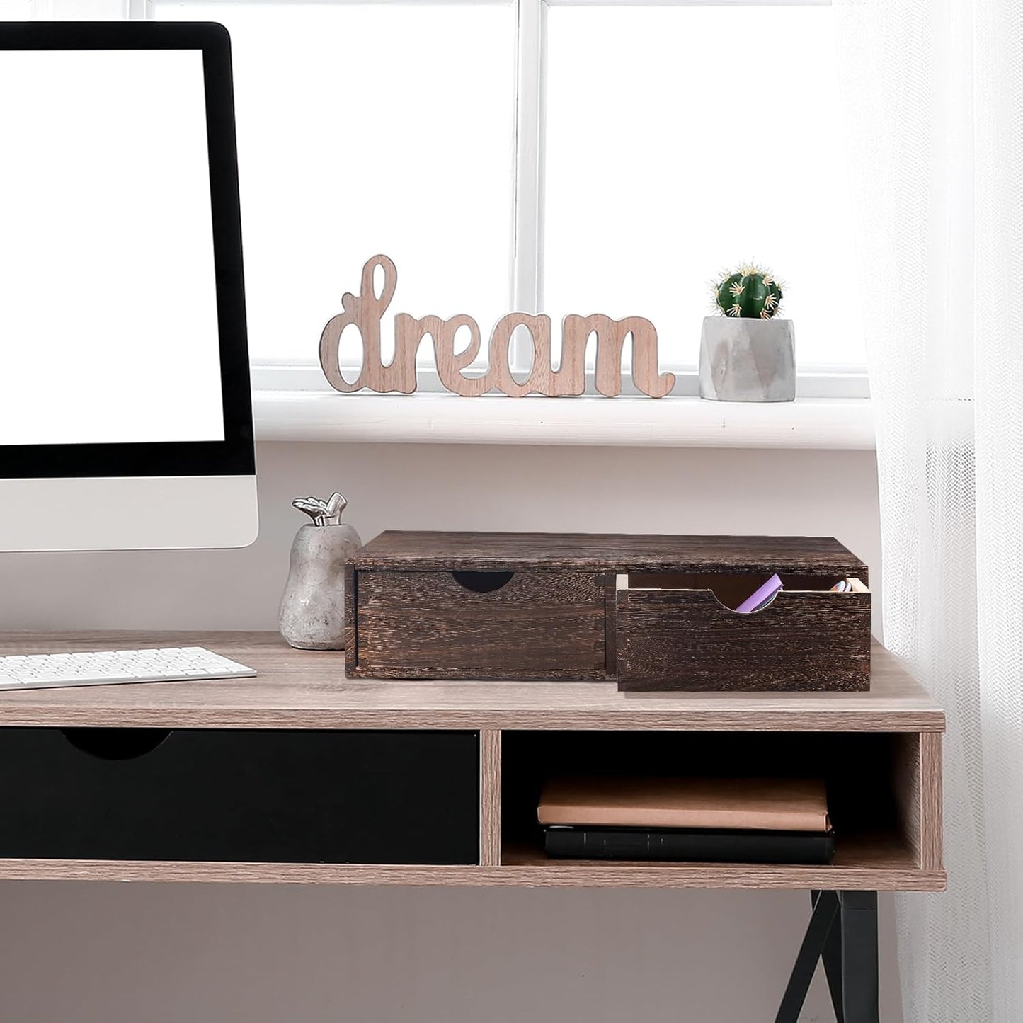 Suzile Coffee Pods Storage Holder Cabinet Vintage Countertop Storage Drawers Wooden Cup Organizer Under Brewe for Home Office Accessories(2 Drawer)