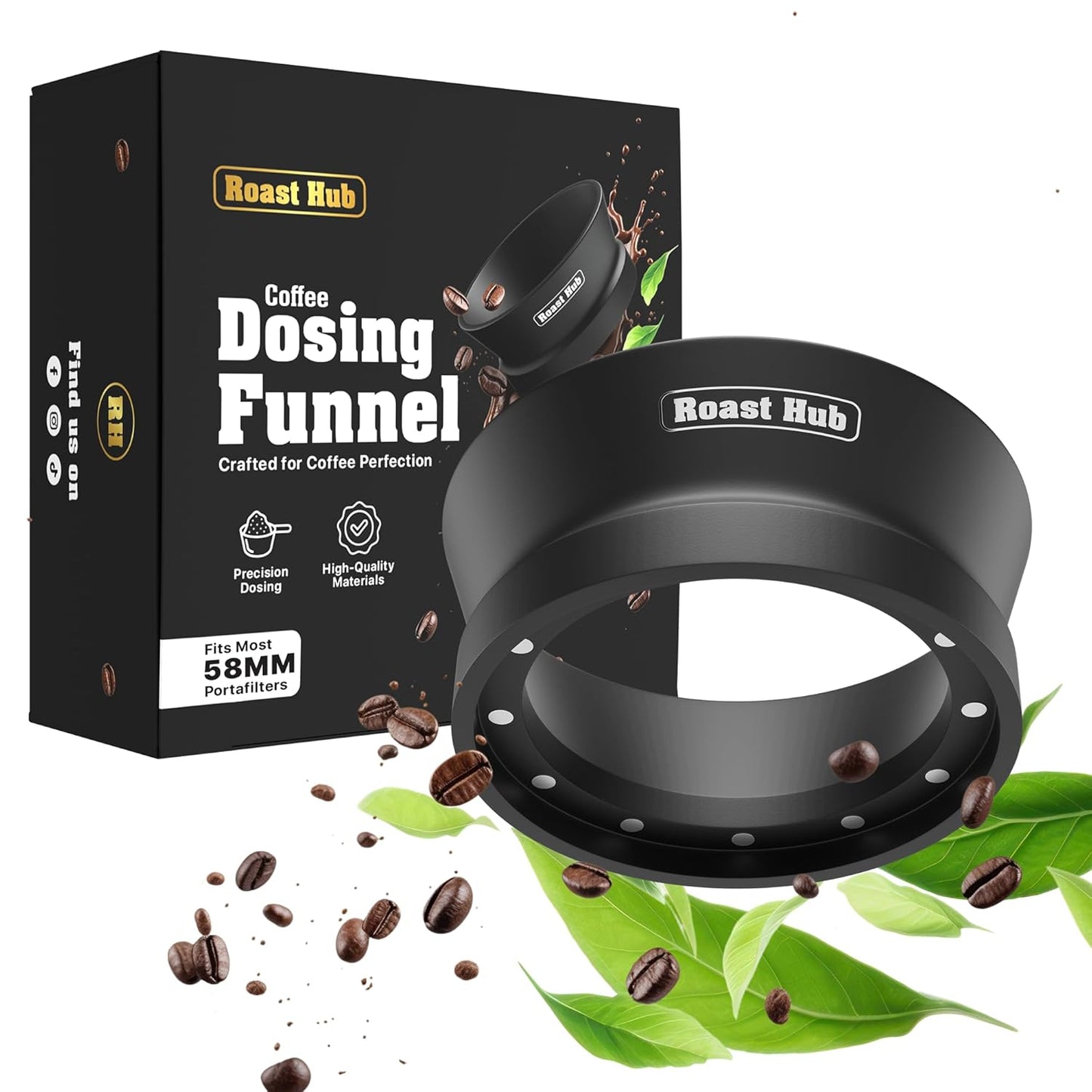 58mm Magnetic Dosing Funnel for Portafilter Espresso Machine ~ High Strength 12 Magnet Design ~ Fits Most Express Coffee Machines ~ Home Barista Espresso Portafilter Adapter ~ UK Brand