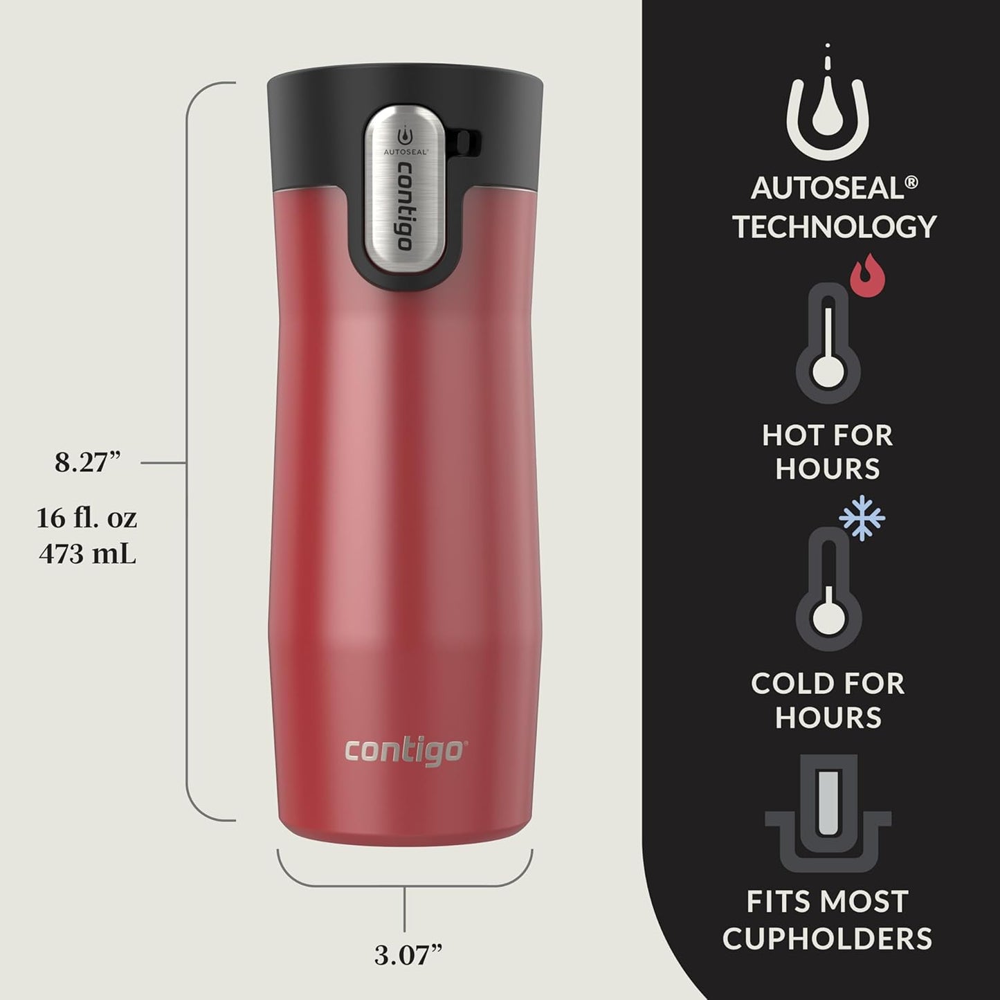 Contigo AUTOSEAL West Loop Vacuum-Insulated Stainless Steel Travel Mug with Easy-Clean Lid 16 oz 2-Pack Goji Berry Frosted Pearl Salt Frosted Pearl