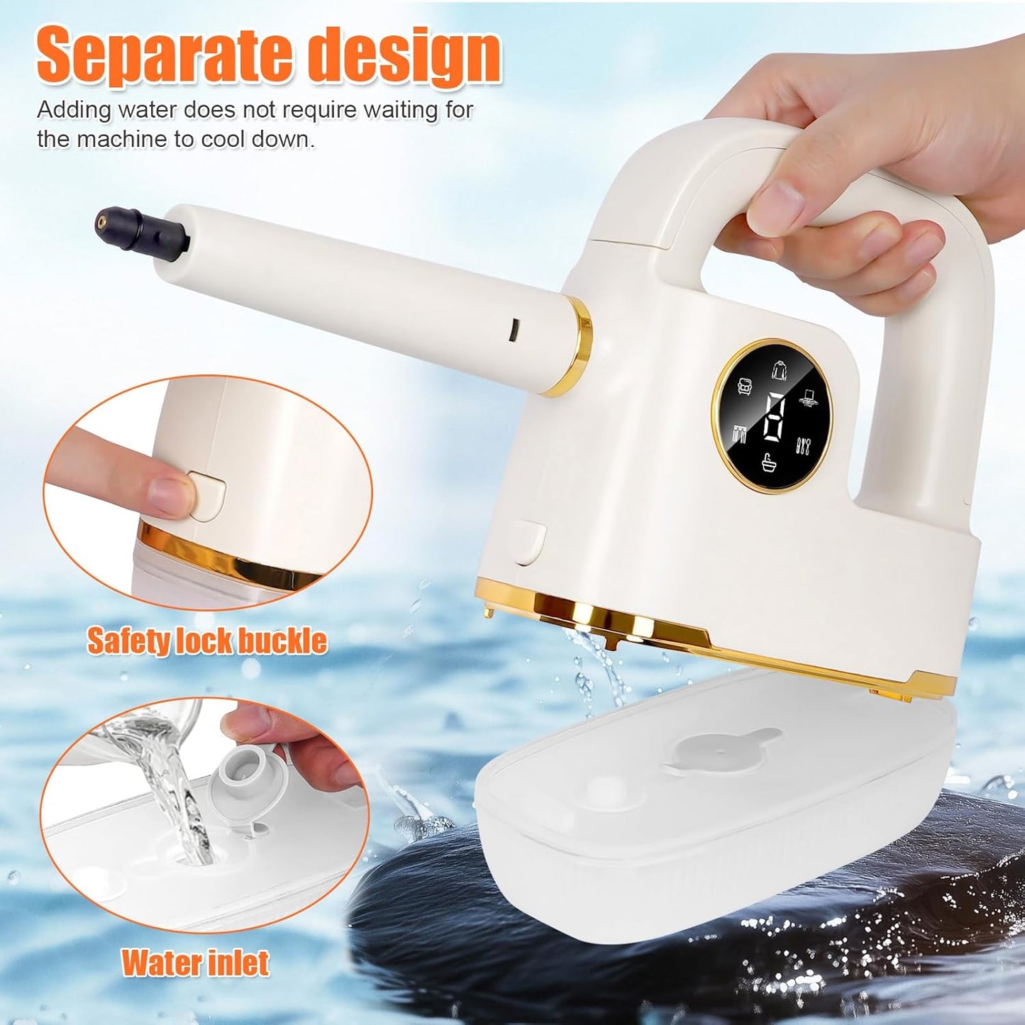 Handheld Steam Cleaner [One Click Clean] Steamer for Cleaning 10-in-1 High Pressure Steam Cleaner for Home/Car Detailings/Fabric etc. Separate Design|Digital Display|Two Cleaning Methods
