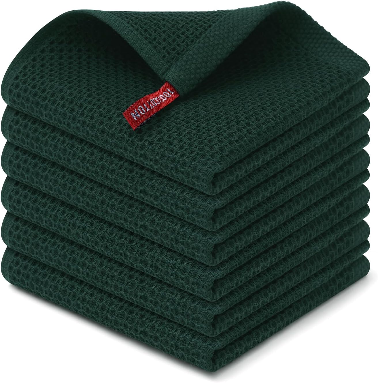 Kitinjoy 100% Cotton Kitchen Dish Cloths, 6 Pack Waffle Weave Ultra Soft Absorbent Dish Towels for Drying Dishes Quick Drying Kitchen Towels Dish Rags, 12 X 12 Inches, Blackish Green