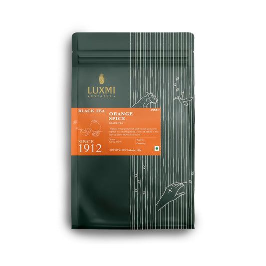 Luxmi Estates Orange Spice Black Tea 50 Tea Bags (100g) Pack | Certified Organic Black Tea | Smooth, Flavorful, Robust, Caffeinated | Darjeeling Tea from India | 50 Cups Bulk Pack