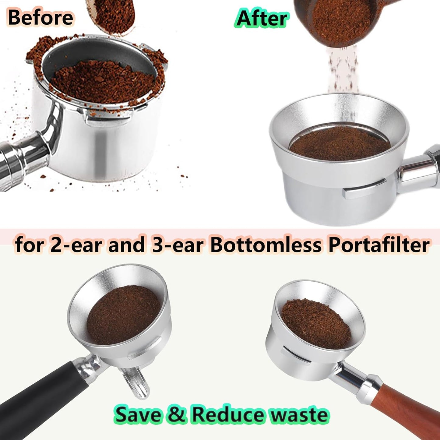 51mm Espresso Dosing Funnel & Silicone Mat, Magnetic Coffee Dosing Ring Aluminum Metal,Reusable Funnel and Silicone Mat Fits 51mm Bottomless Portafilter