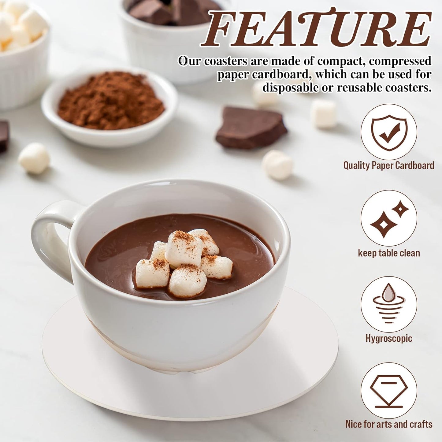 TaoBary 1000 Pcs Disposable Paper Coasters Bulk 1MM, 4 Inch Round Cardboard Coasters Blank for Bar Drinks DIY Crafts Arts Wedding (White)