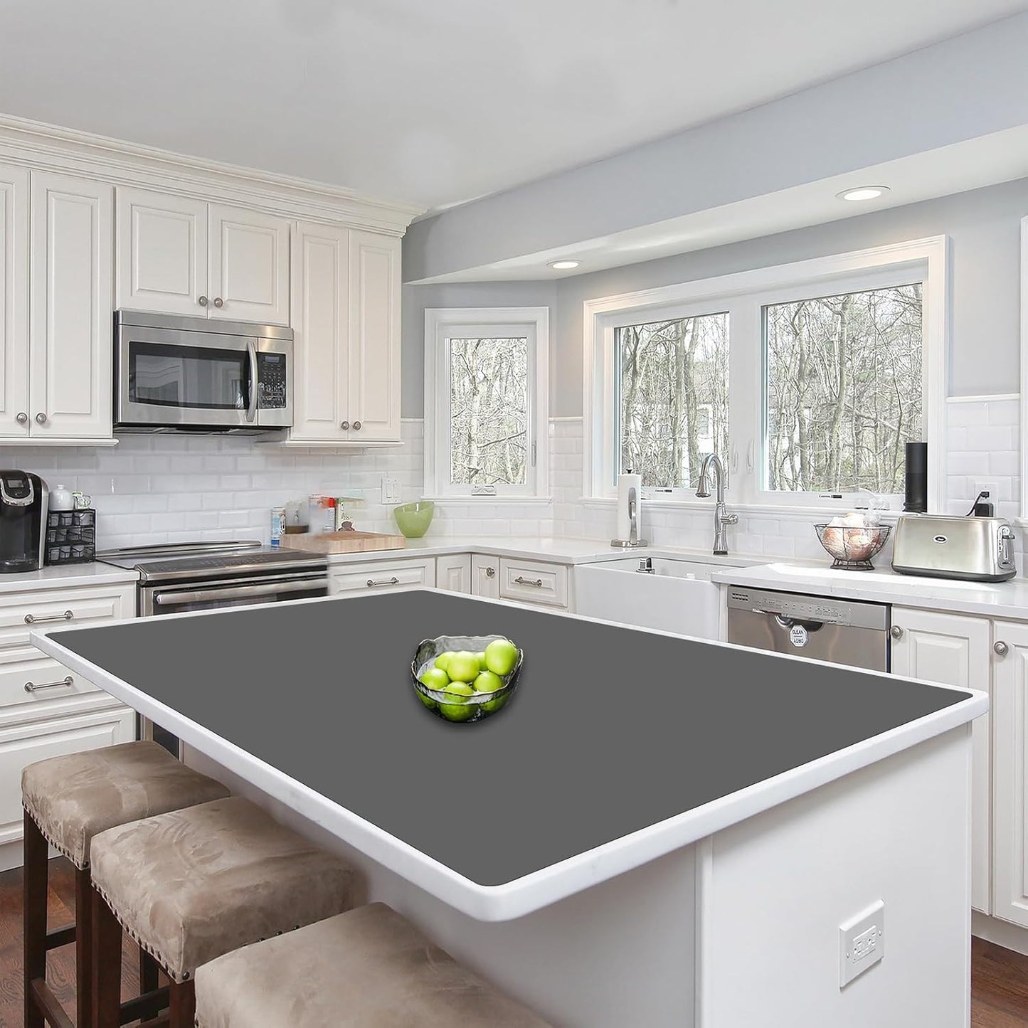 Silicone Mats for Kitchen Counter, 48"x32"(120cmx80cm) Large Heat Resistant Mat Kitchen Island Waterproof Countertop Protector Mat Nons-slip Extra Large Counter Mat, Dark Gray