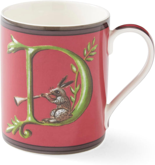 Spode Kit Kemp Alphabet Mug - Letter D Monogram in Fine China, 12oz Ceramic Coffee Cup for Hot Drinks, Personalized Drinkware for Unique Gifts, Dishwasher Safe Tea or Coffee Mug - Gift Box Included