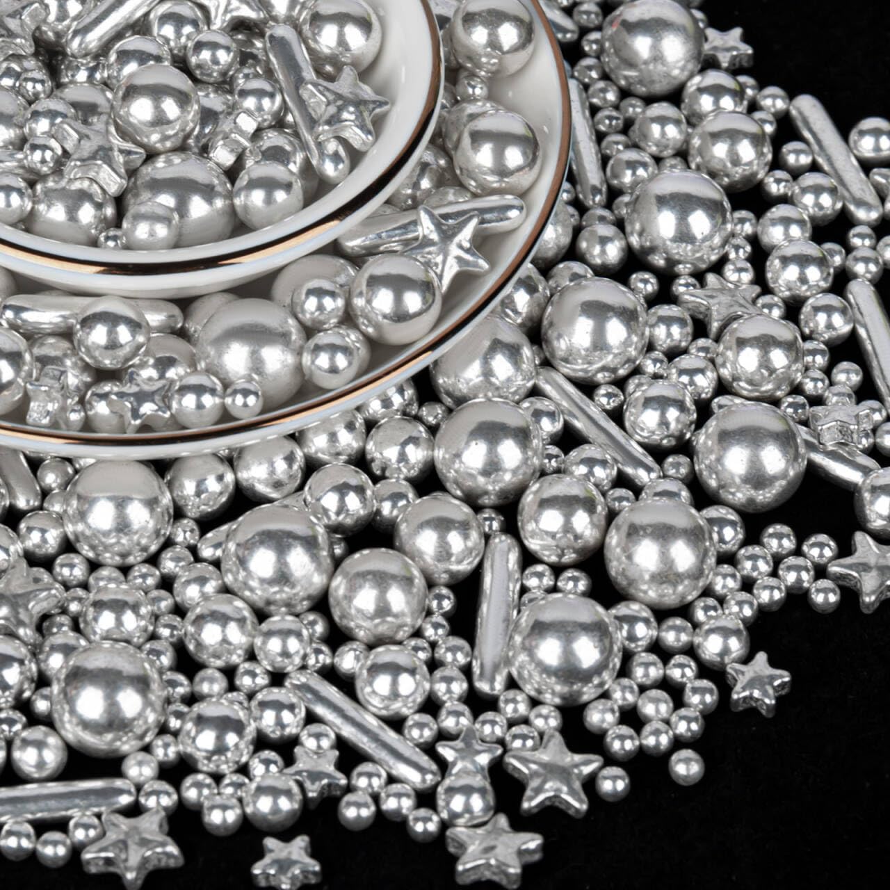 Twisweet Silver Pearl Rods Star Sprinkles, Edible Sugar Sprinkles for Cake Decorating, Mix Size Candy Pearls for Baking Cake Topper Ice Cream Cupcake Cookie Dessert Decorations, Wedding Valentines Birthday Christmas Easter Supplies (130g/4.58oz)