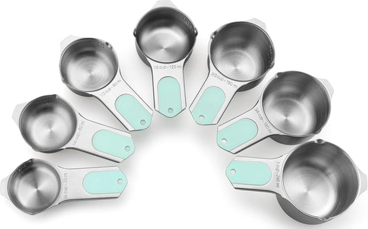 Spring Chef Magnetic Stainless Steel Measuring Cups (Patent Pending), Kitchen Tools with Easy to Read Markings for Measuring Dry or Liquid Ingredients, Set of 7, Mint