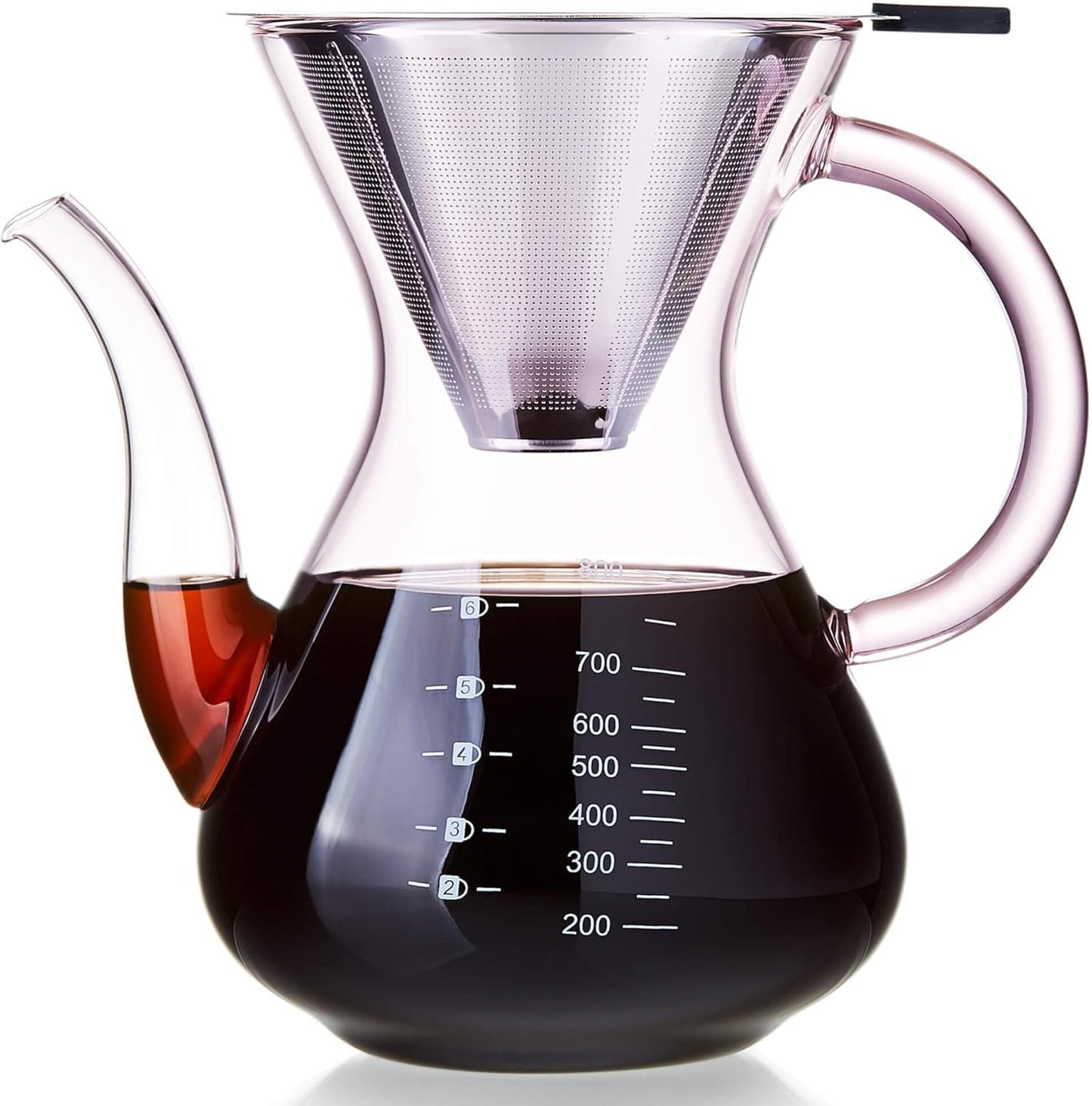 Unbreakable - Pour Over Coffee Maker with Double Stainless Filter 34 fl oz, Thickened Heat-Resistant Borosilicate Glass Pour Over Coffee Dripper, Stovetop Safe