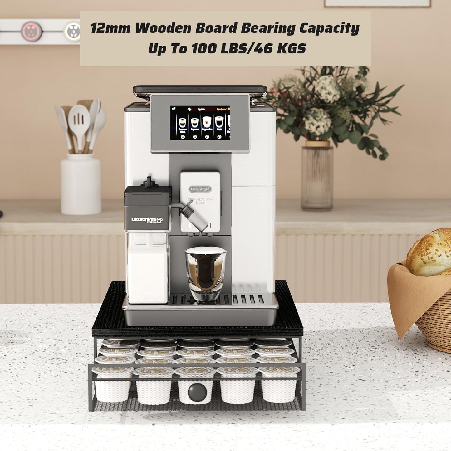 K Cup Organizer, Coffee Pod Holder Drawer, Under Brewer Storage Organizer with Sliding Drawer holds up to 35 K-Cup Pods, No Assembly Needed, Black