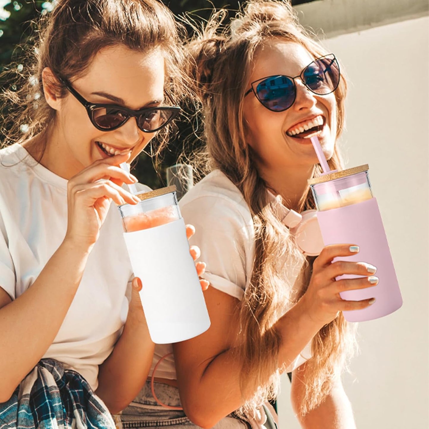 Tronco 20oz Glass Tumbler Glass Water Bottle Straw Silicone Protective Sleeve Bamboo Lid - BPA Free (French Grey/ 1 Pack)