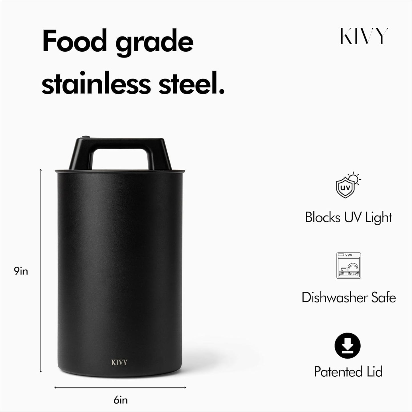 KIVY Vacuum Coffee Canister (Large) - Push Lid Preserves Aroma & Oil - Stainless Steel Airtight Canister - Container for Ground & Coffee Bean Storage - Removes Excess Air