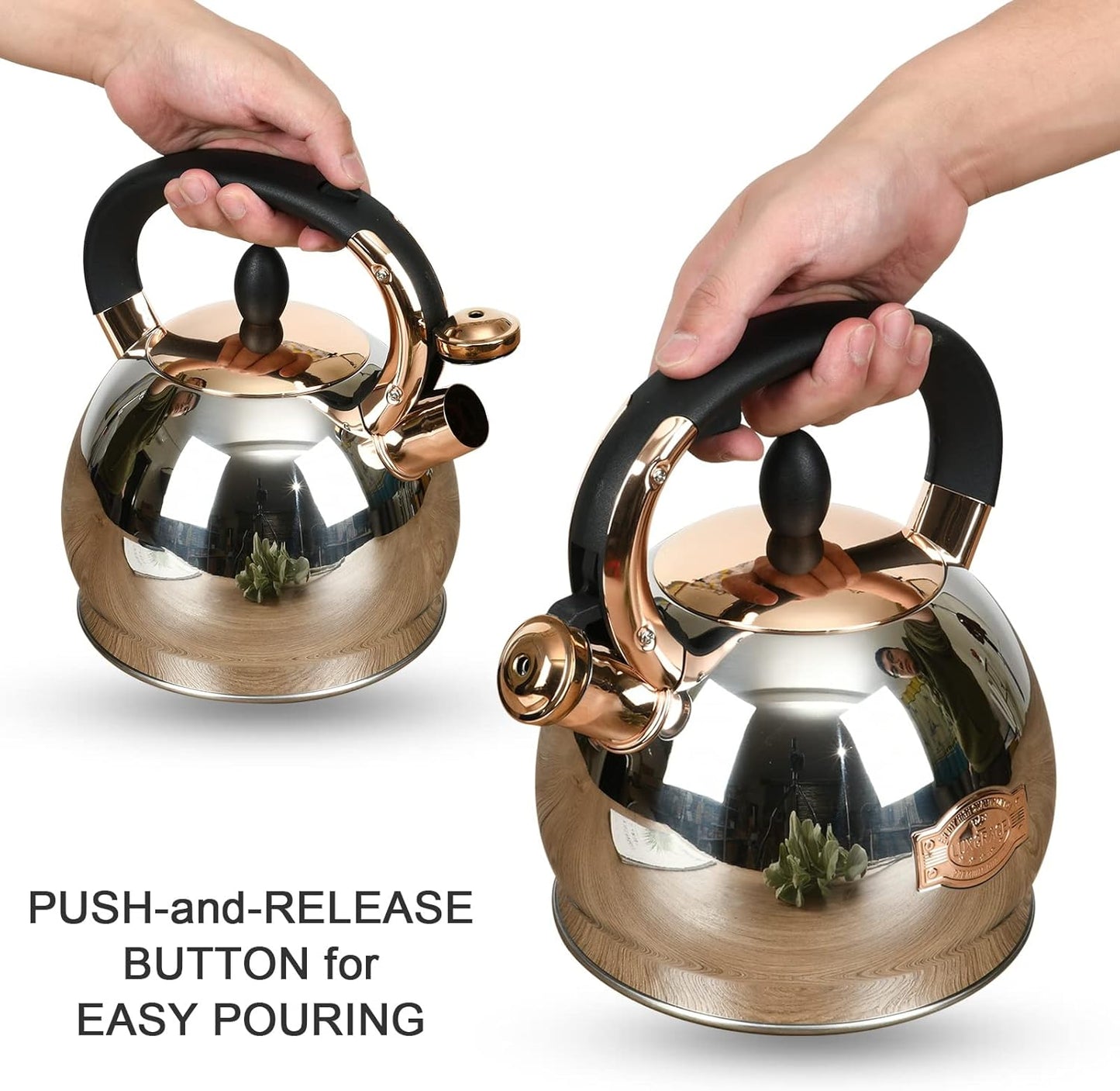 Stainless Steel Whistling Tea Kettle with Metal Capsulated Bottom for Quick Heat Distribution 2.8 Quart