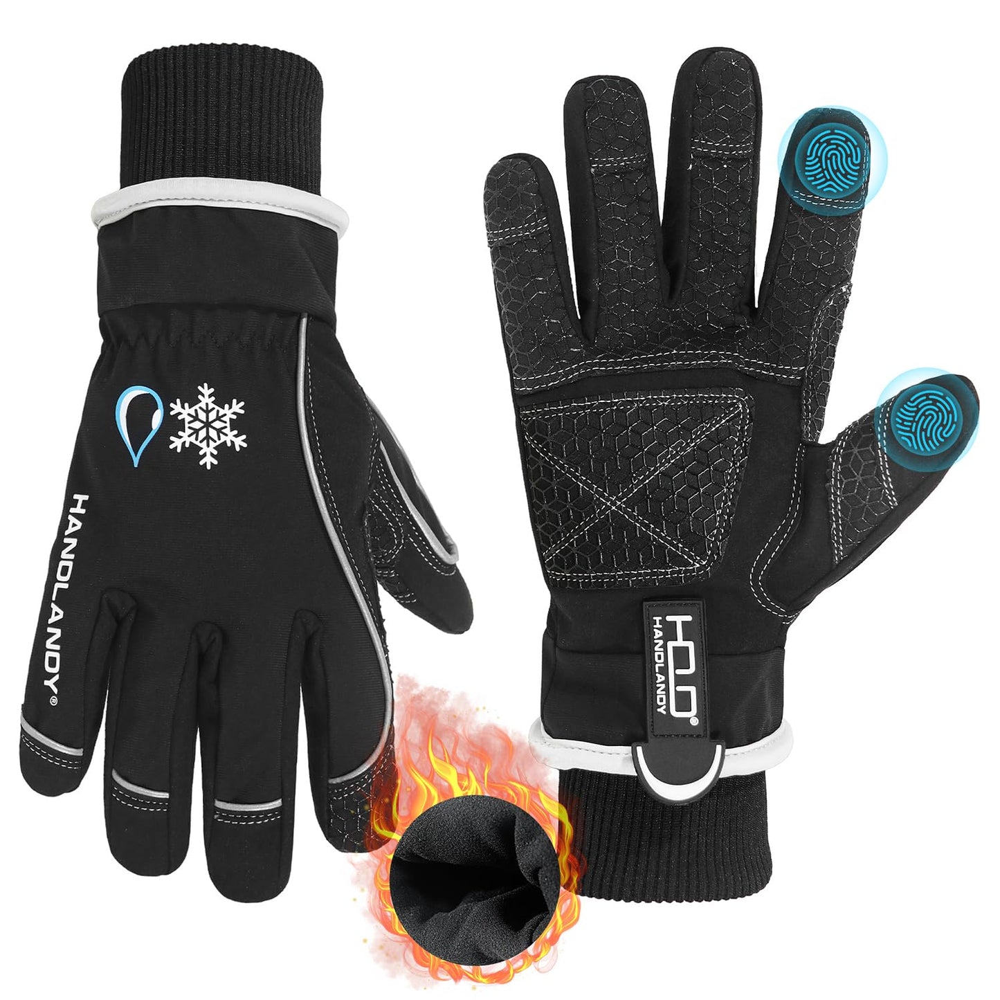HANDLANDY Waterproof Insulated Work Gloves, 3M Thinsulate Thermal Winter Gloves for Men Women Touch Screen, Warm Ski Snowboard Cold Weather Gloves (Black, X-Large)
