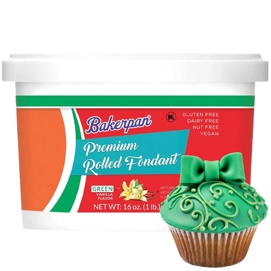 Bakerpan Premium Rolled Green Fondant for Cake Decorating - 1 Pound, Vanilla Flavor