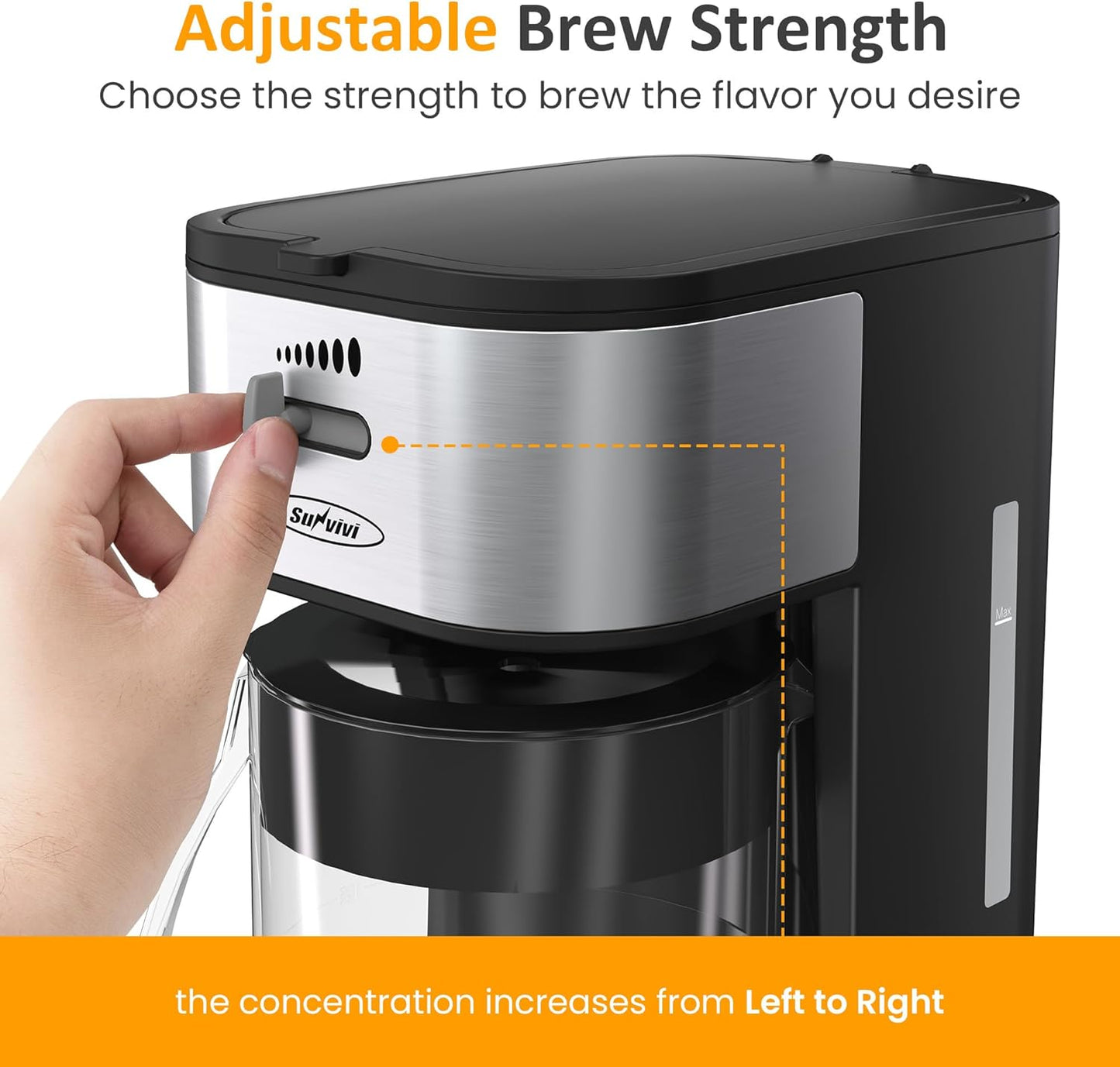SUNVIVI Iced Tea Maker with 3-Quart Pitcher, Iced Coffee Brewing Maker for Ground Coffee, Tea Bags, Loose Leaf Tea, 7 Cups Coffee Machines for Home, Strength Control for Flavor, Black