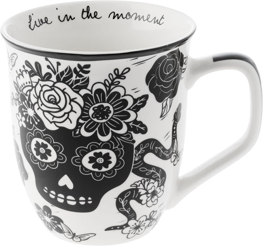 Karma Gifts 14 oz Black and White Boho Mug Sugar Skull - Cute Coffee and Tea Mug - Ceramic Coffee Mugs for Women and Men