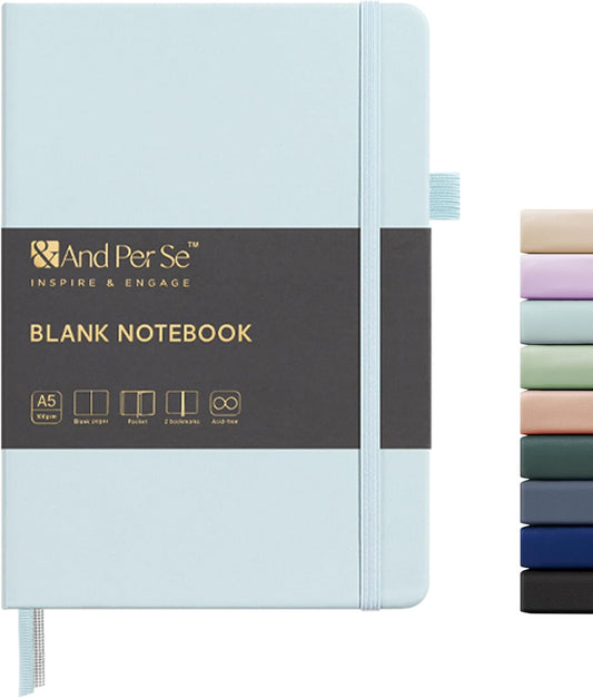 &And Per Se Blank Journal Notebook, 160 Pages, 5.7 x 8 inches College Ruled Thick Paper Notebook Journals for Writing, Hardcover Notebook(1 Pack, cyan)