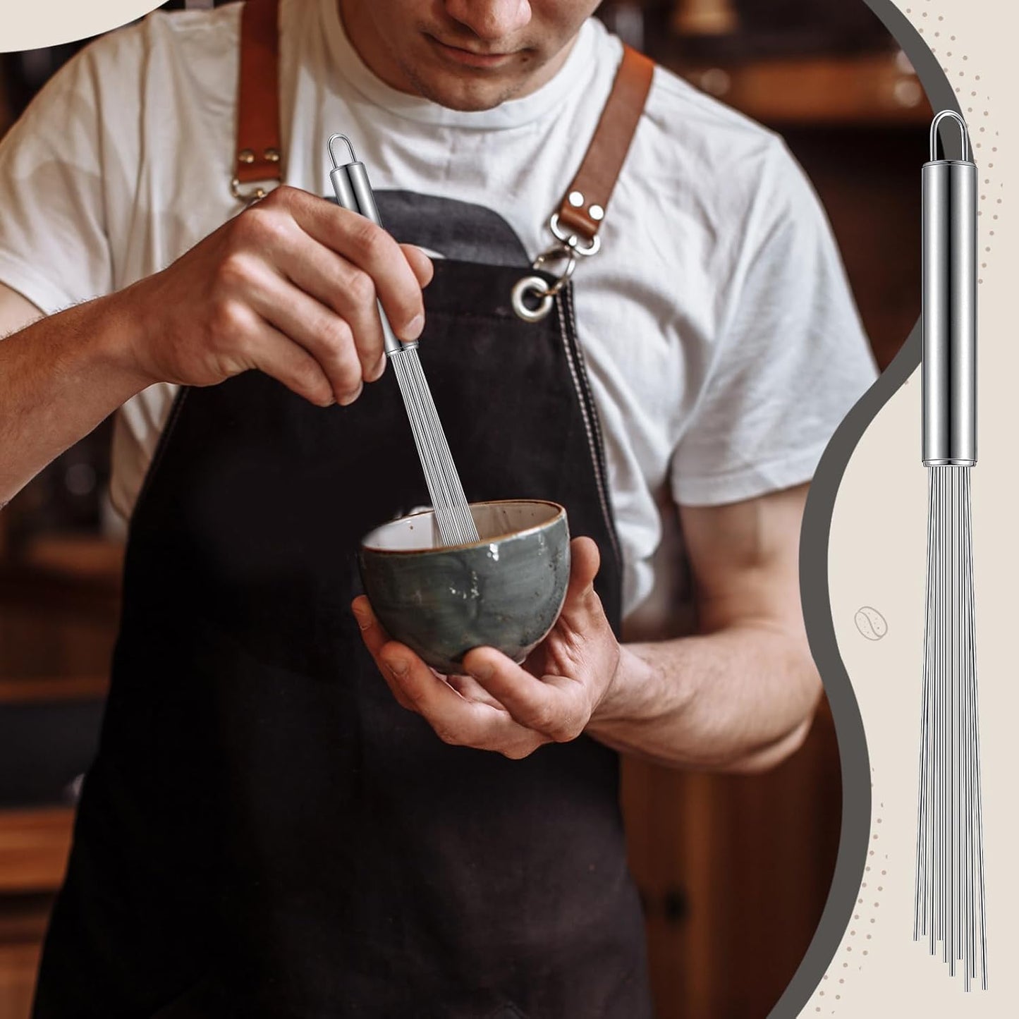 Baderke 2 Pcs Espresso Whisk 11.5 Inch Long Handle Barista Whisk 10 Needles 2 mm Stainless Steel Coffee Stirrer Tool Efficient Mixing Time Saving Reduction Clumping Ideal for Commercial Home