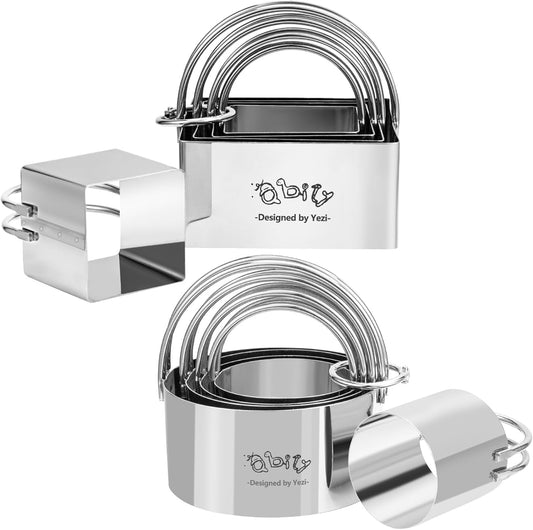 Cookie Biscuit Cutters for Baking Set of 10 pcs, Square and Round Cookie Biscuit Cutters Set with Handle, Small Cookies Biscuits Pastry Brownie Cutter Cake Cutter Tool