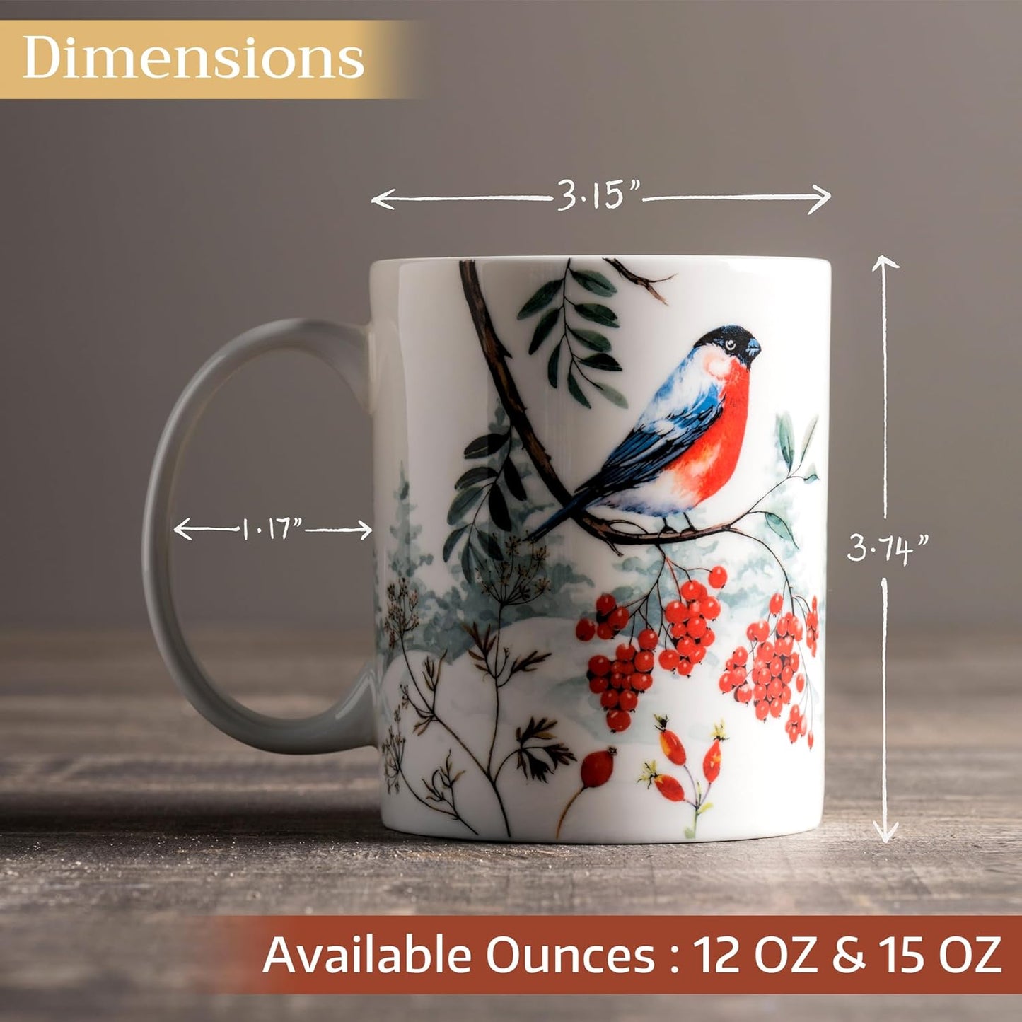 Maison d' Hermine Coffee Mug with Handles Fine Bone China Mugs Pack of Two Tea Cups for Hot Beverages Cappuccino Latte Home Restaurant Office Perfect for Gift (Morzine, 12 Ounce)