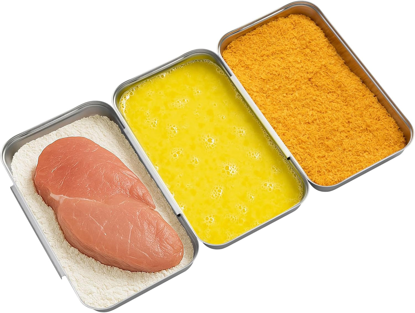 Navaris Stainless Steel Breading Trays, Set of 3 - Interlocking & Stackable Tray Design - 27x15cm Baking and Cooking Sheets - Oven and Dishwasher Ready for Versatile Kitchen Use