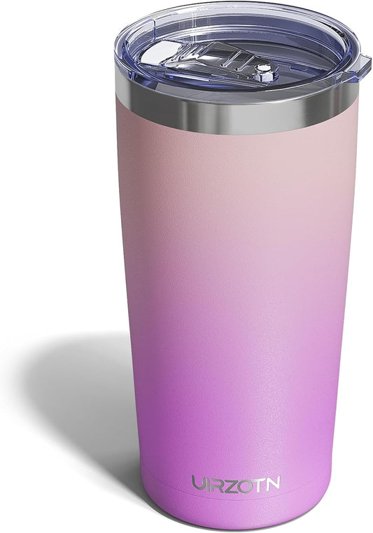 Travel Coffee Tumbler 20oz, Leakproof Travel Coffee Mug with Lid and Straw, Stainless Steel Double Wall Vacuum Insulated Tumbler for Hot/Iced Drinks (Textured Matte, Soft Pink-Lilac Pink Fade)