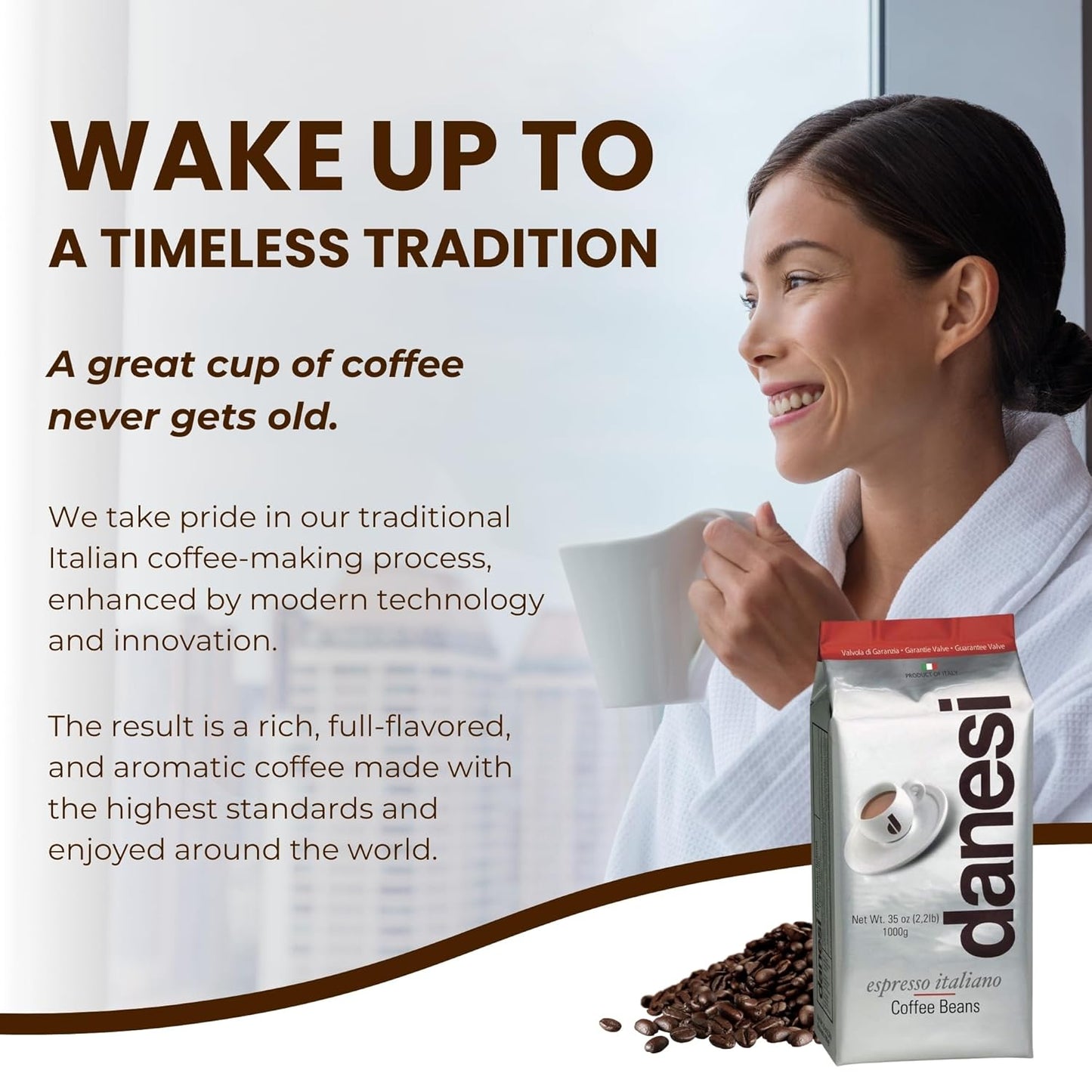 Danesi Caffe Italian Whole Coffee Beans - Espresso Coffee Beans and Medium Roast Whole Bean - Perfect for Espresso Machines, French Press, and Home Brewing - Classic (2.2 lb)