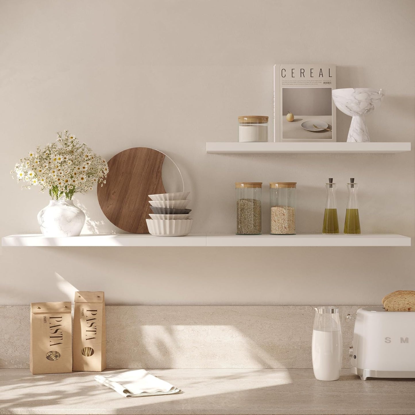 Wall Shelf Set of 2, White Floating Shelves 30 in W x 10 in D x 1 in H, Wooden Floating Wall Shelf with Invisible Brackets for Living Room/Bedroom/Bathroom/Kitchen Storage and Decor