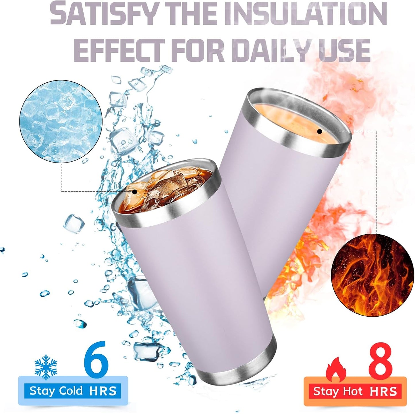 20oz Tumbler with Lid Double Wall Vacuum Insulated Travel Coffee Mug Stainless Steel Thermal Cup Powder Coated Sturdy Coffee Tumbler Bulk for Hot and Cold Beverage (Purple,4)