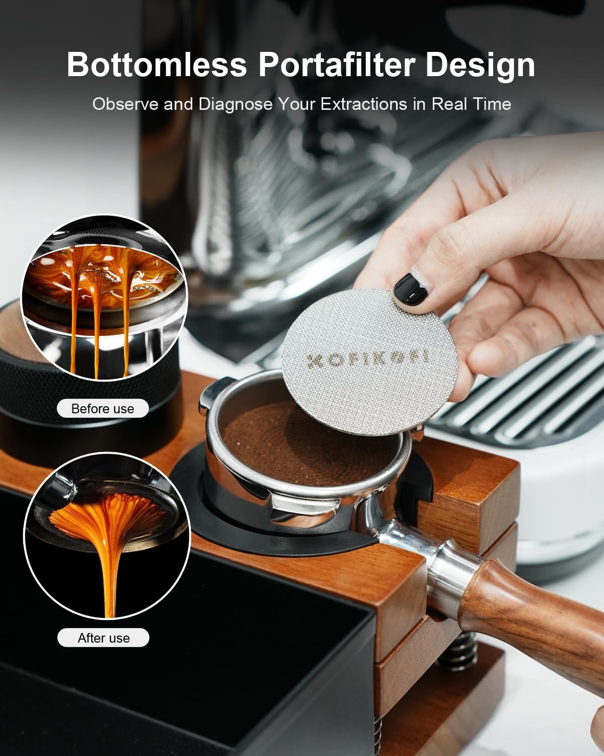 58mm Bottomless Portafilter For Gaggia, 2 Ears Slim Naked Portafilter Fits Gaggia Espresso Coffee Machines with Stainless Steel Head and 18g Filter Basket and Puck Screen - Rosewood Handle