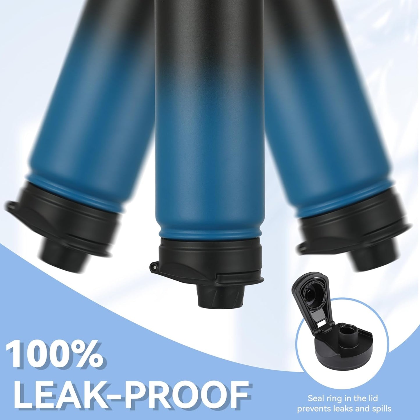 HASLE OUTFITTERS Insulated Water Bottle 22 oz Double Wall Stainless Steel Water Bottle Wide Mouth with Straw Lid & Spout Lid Keeps Cold or Hot(Blue Black Gradient,1)