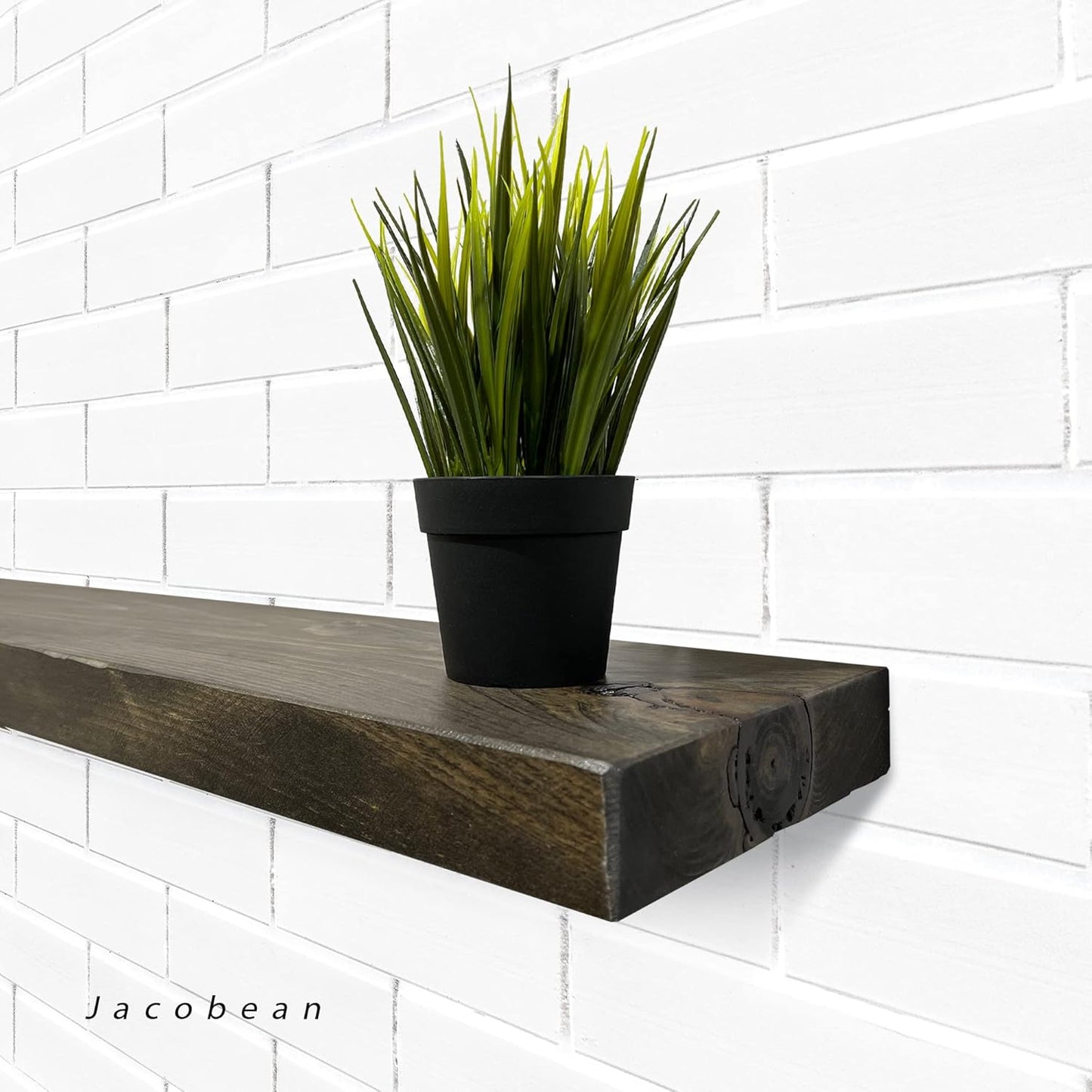 URBANDI, Rustic Floating Shelves, Set of 2, Hidden Bracket, Solid Wood, Heavy Duty, Wall Mounted Shelves, (Dark Brown, 24Wx6D)