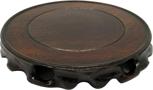 CVHOMEDECO. Rustic Vintage Rosewood Circular Display Stand Vase Pot Base Fishbowl Pedestal Stand.
