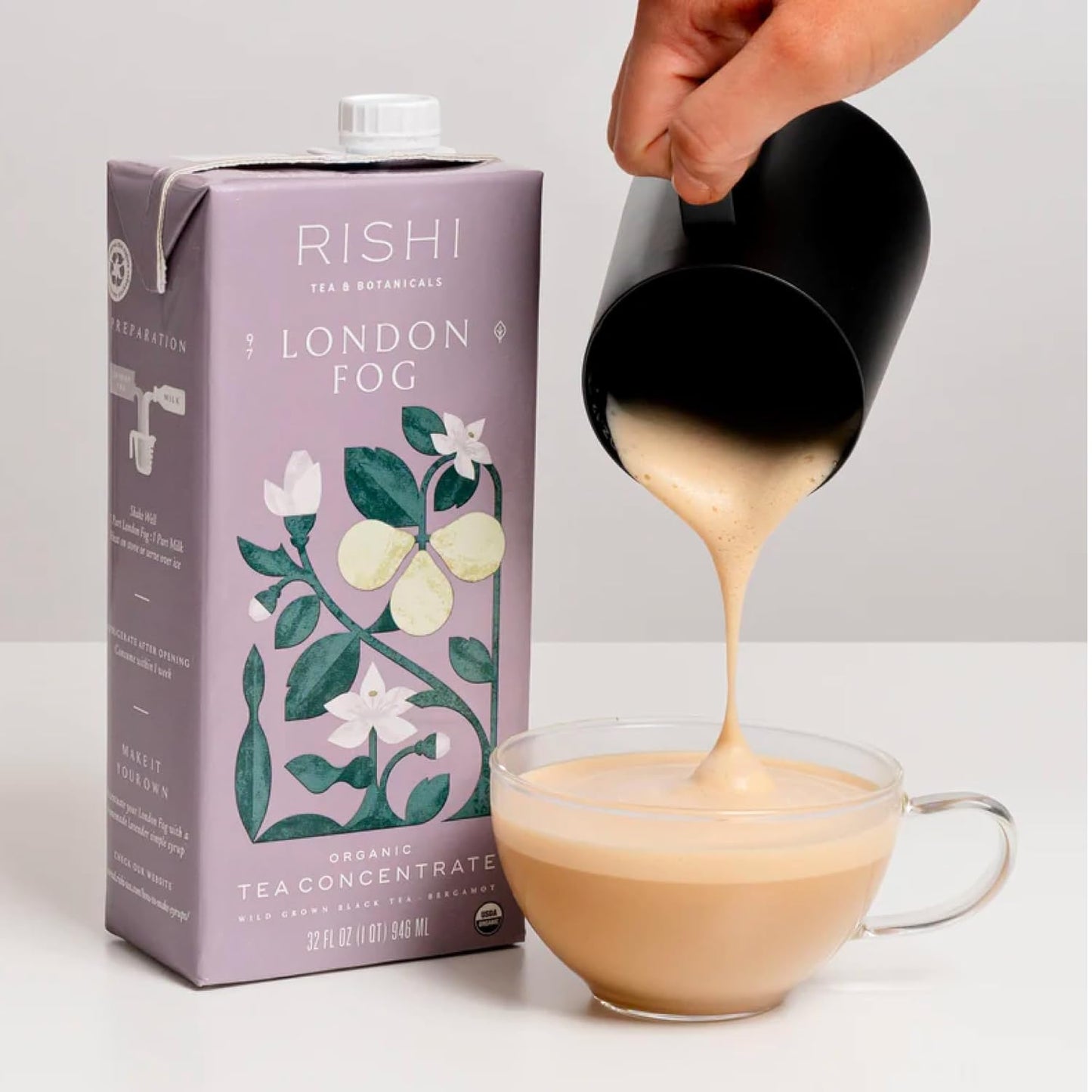 Rishi Tea London Fog Latte - Organic Black Tea Concentrate with Bergamot, Easy-to-Serve Hot or Iced Earl Grey Mix - 32 fl oz Carton, 8 Servings (Pack of 12)