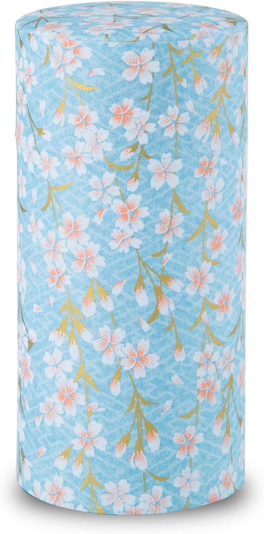 Tea caddy for loose leaf tea japanese washi paper 200g capacity (Sakura of Kyoto,Blue) tea caddies tea tin tea canister