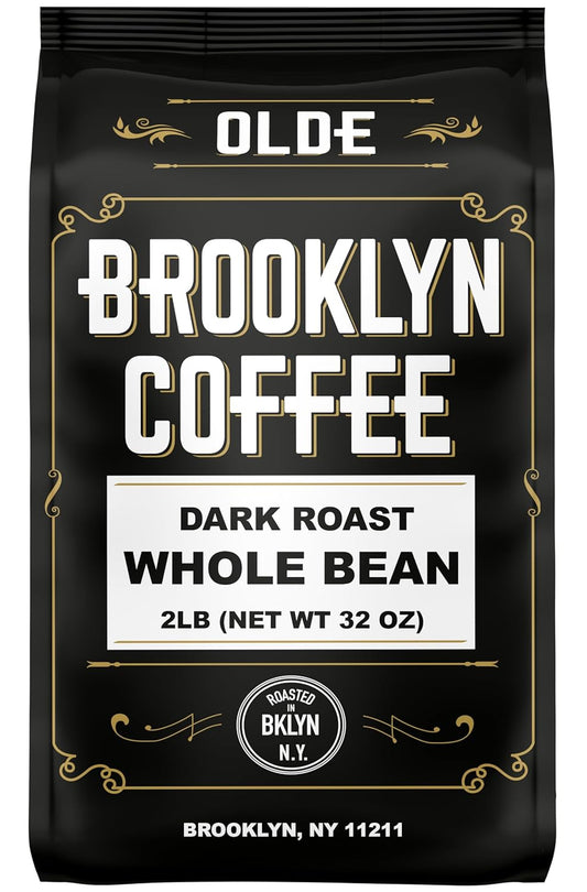 BROOKLYN COFFEE Whole Bean, Classic Dark Roast (2lb) Bold, Smooth Taste, Intense Aroma - Fresh Bulk Coffee Beans Roasted Weekly in NYC