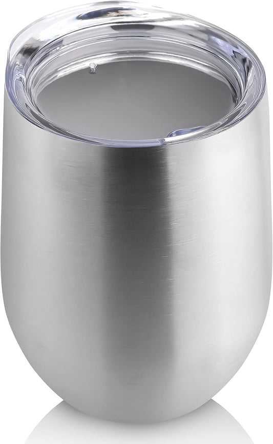 DOMICARE Stainless Steel Wine Tumbler Bulk with Lid, Personalized Insulated Tumblers Set, 12oz Travel Coffee Cups Pack of 1, Stainless steel