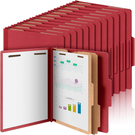 24 Pcs Classification Folders Letter Size Bulk - 2 Dividers Pressboard File Folder with 3. 5 Inch Expansion, 2 Prongs Fastener, Heavy Duty Office File Organizer for Teacher Medical (Dark Red)